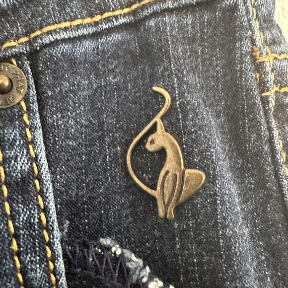 Baby Phat Jeans Juniors 7 Wide Leg Crop Dark Wash Denim Cat Logo Distressed Y2K - Picture 5 of 16